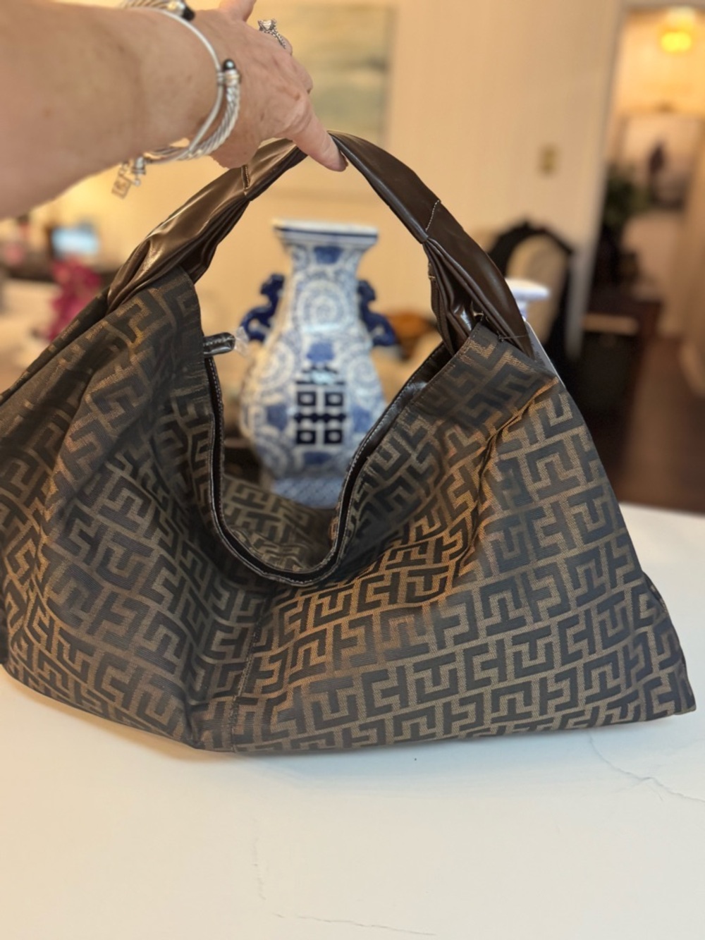 🤎 DESIGNER INSPIRED CANVAS LARGE HOBO SHOULDER BAG! - Picture 3 of 9